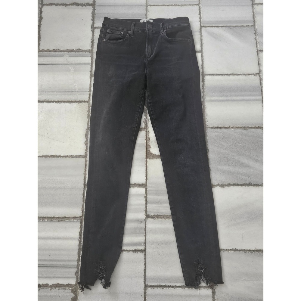 AGOLDE Sophie High Rise Skinny Jeans Faded Black Distressed Hem Size 25